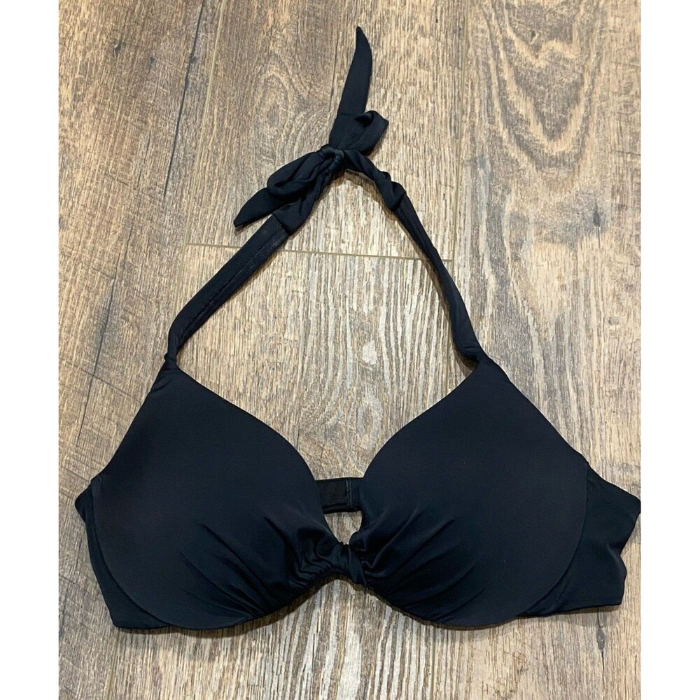 Victorias Secret 34B Black Underwired Push-Up Plunge Bikini Top Swimwear Beach